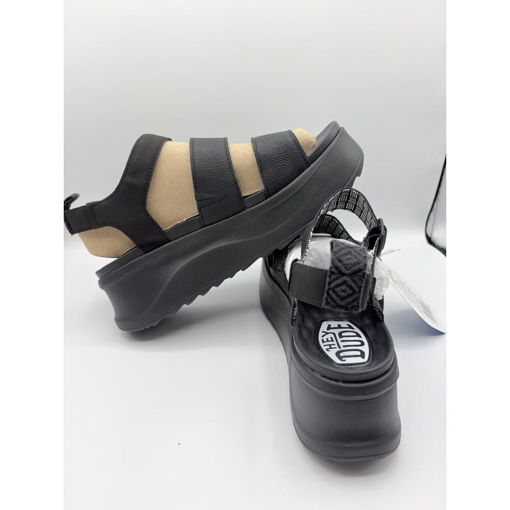 Hey Dude Delray Buckle Classic Women's Black Leather Platform Sandals Sz 10 NWT - Picture 7 of 9
